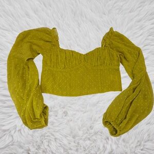 Forever 21 Yellow Puff Sleeve Crop Blouse